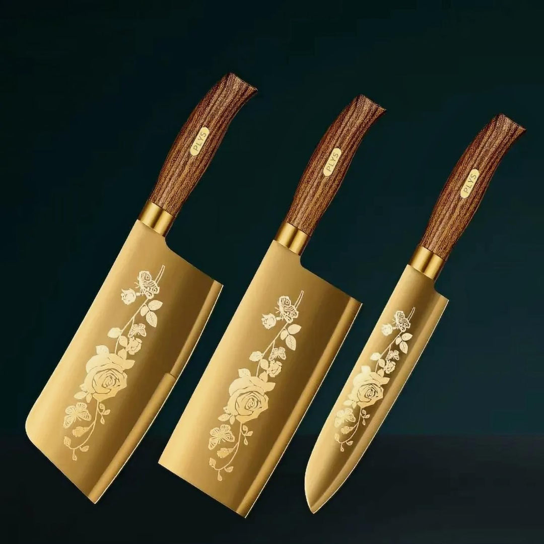 Elegant Floral & Golden Kitchen Knife Set