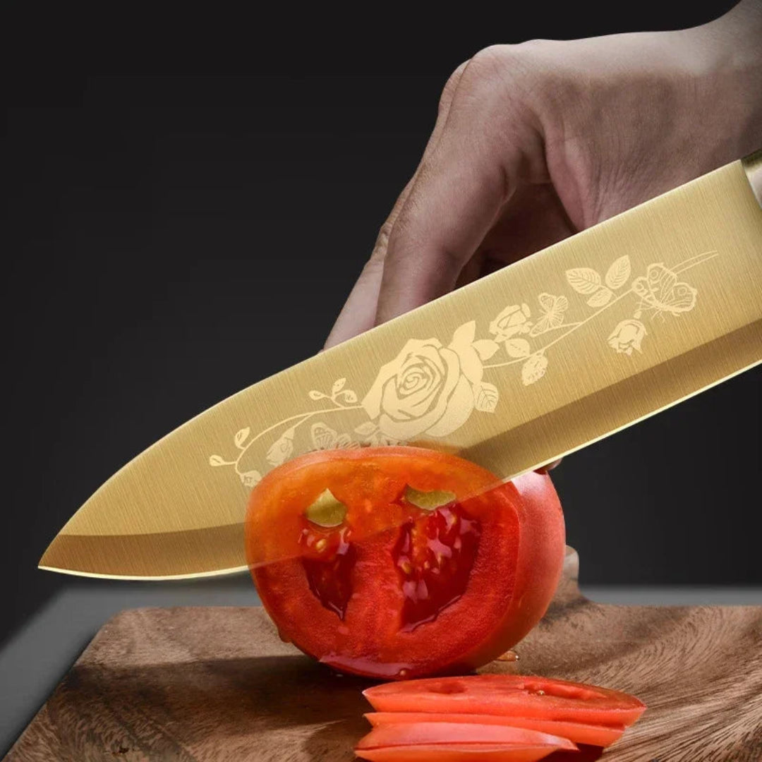 Elegant Floral & Golden Kitchen Knife Set