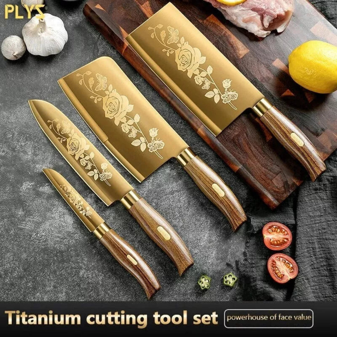 Elegant Floral & Golden Kitchen Knife Set