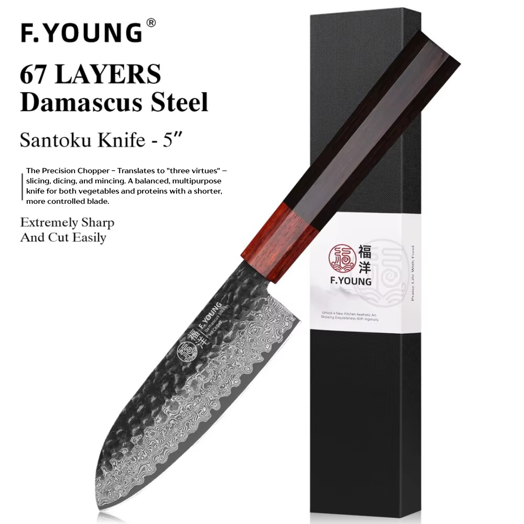 Japanese Damascus Steel Black & Wooden Chef Knife Collection