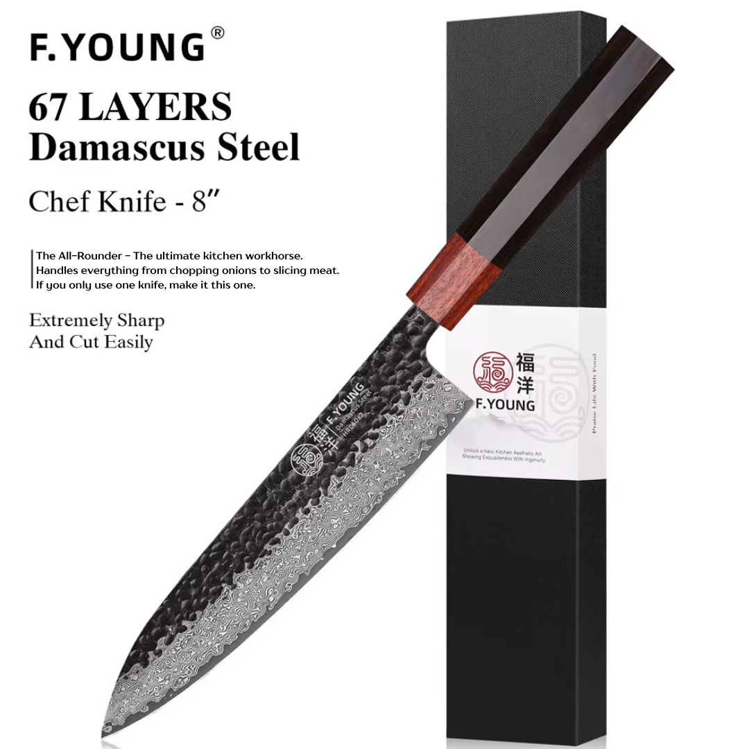 Japanese Damascus Steel Black & Wooden Chef Knife Collection