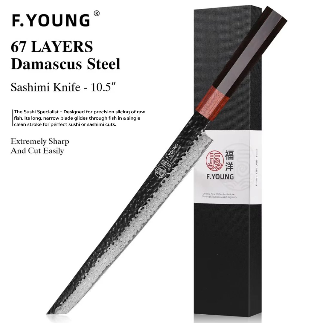 Japanese Damascus Steel Black & Wooden Chef Knife Collection
