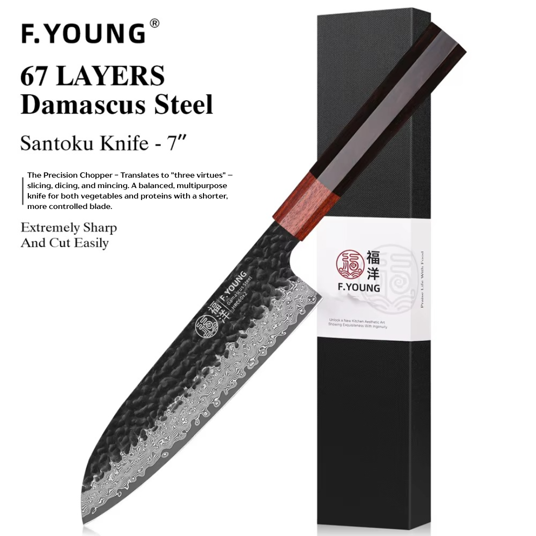 Japanese Damascus Steel Black & Wooden Chef Knife Collection