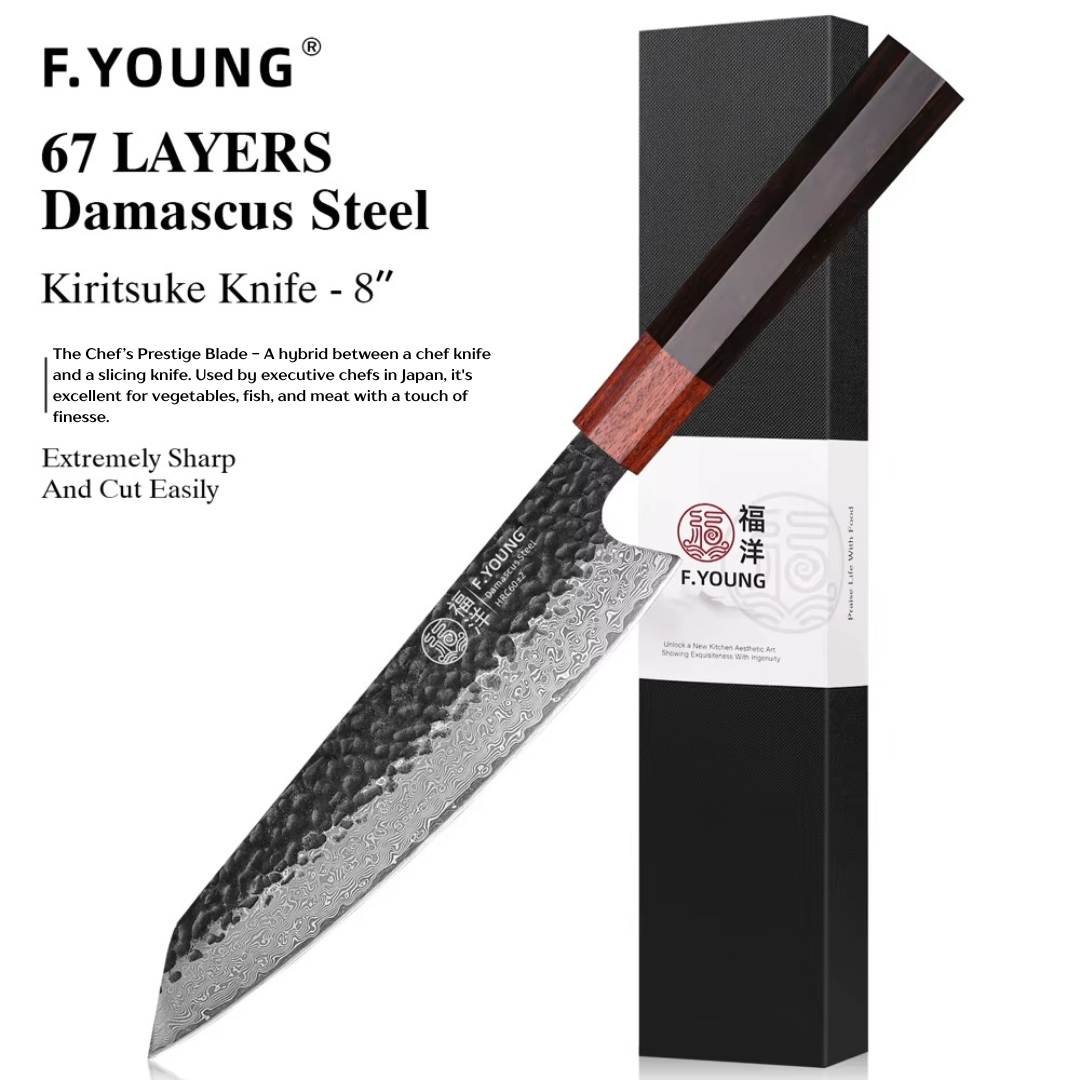 Japanese Damascus Steel Black & Wooden Chef Knife Collection