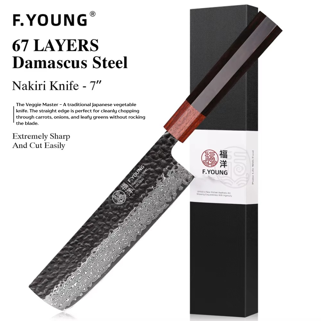 Japanese Damascus Steel Black & Wooden Chef Knife Collection