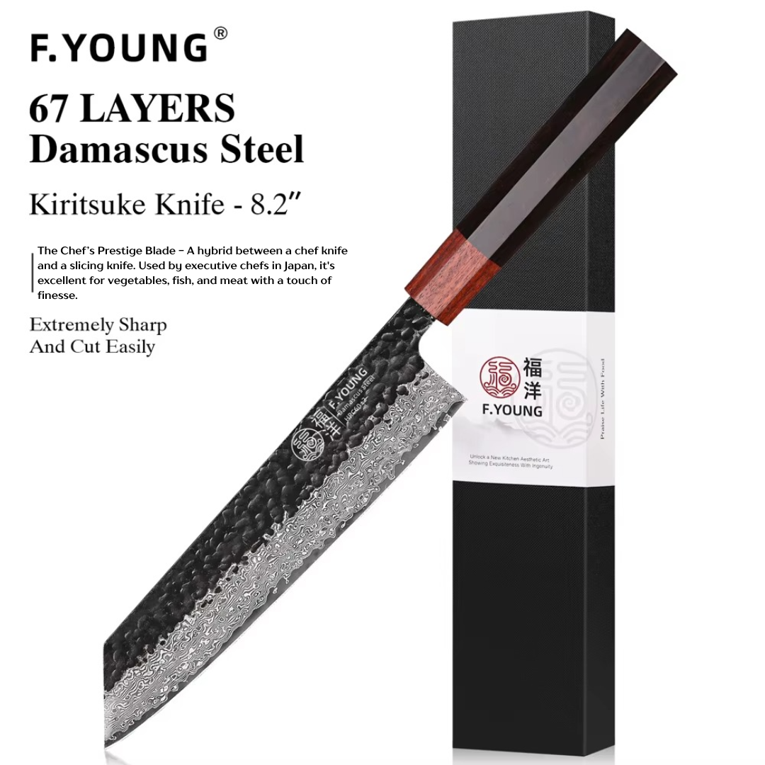 Japanese Damascus Steel Black & Wooden Chef Knife Collection