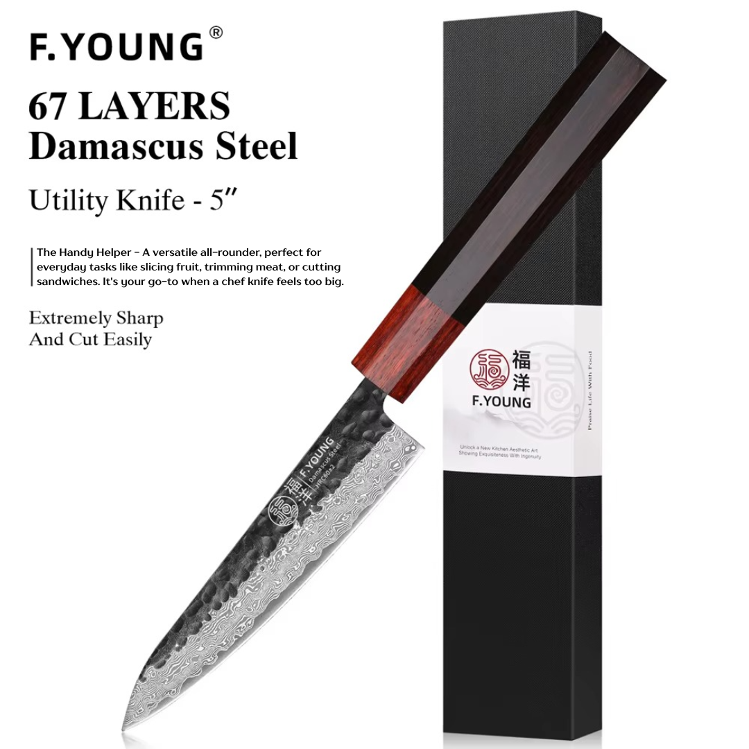 Japanese Damascus Steel Black & Wooden Chef Knife Collection