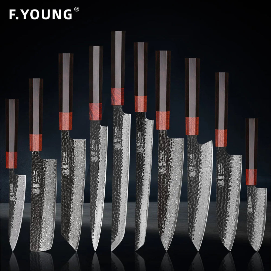 Japanese Damascus Steel Black & Wooden Chef Knife Collection