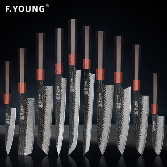 Japanese Damascus Steel Black & Wooden Chef Knife Collection