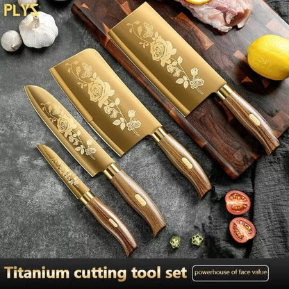 Elegant Floral & Golden Kitchen Knife Set