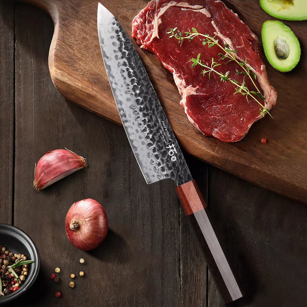 Japanese Damascus Steel Black & Wooden Chef Knife Collection