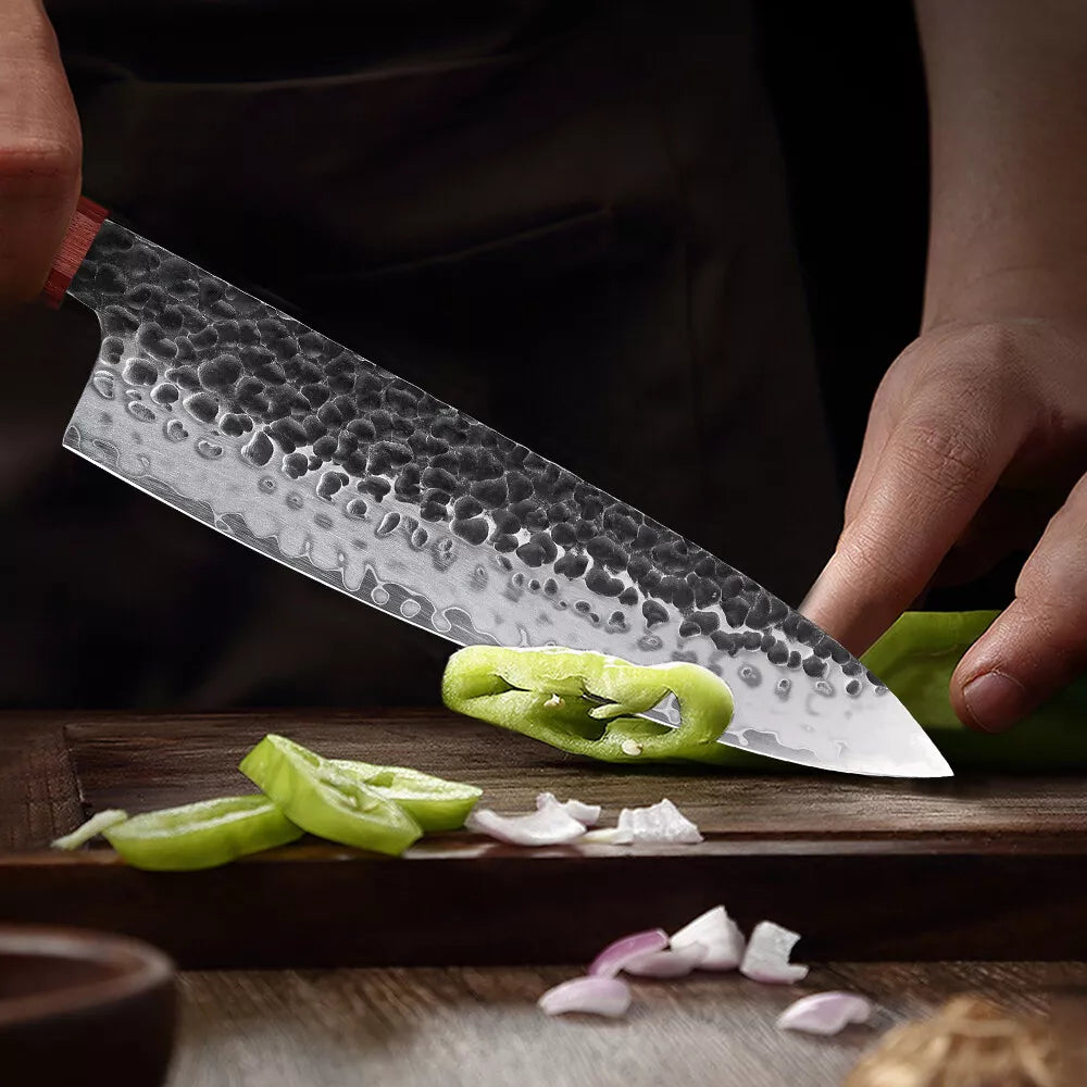 Japanese Damascus Steel Black & Wooden Chef Knife Collection