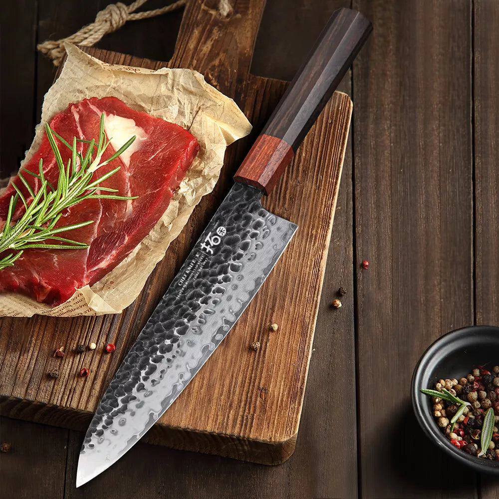Japanese Damascus Steel Black & Wooden Chef Knife Collection